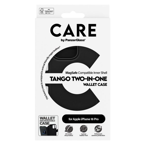 CARE by PanzerGlass Étui de télephone portefeuille Tango 2 en 1 avec MagSafe Apple iPhone 16 Pro - Noir