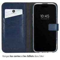 Selencia Étui de téléphone portefeuille en cuir véritable iPhone 16 - Bleu