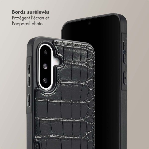 Selencia Coque Croco avec cordon et porte-cartes Nova Samsung Galaxy A36 / A56 - Black