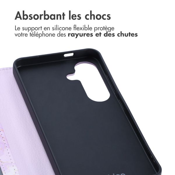 imoshion Étui de téléphone portefeuille Design Samsung Galaxy S25 - Purple Marble