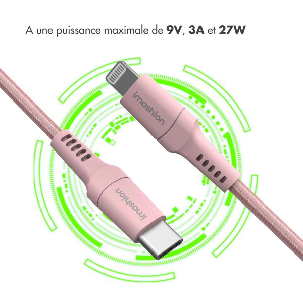 imoshion ﻿Câble Lightning vers USB-C - Non MFi - Textile tressé - 2 mètre - Rose