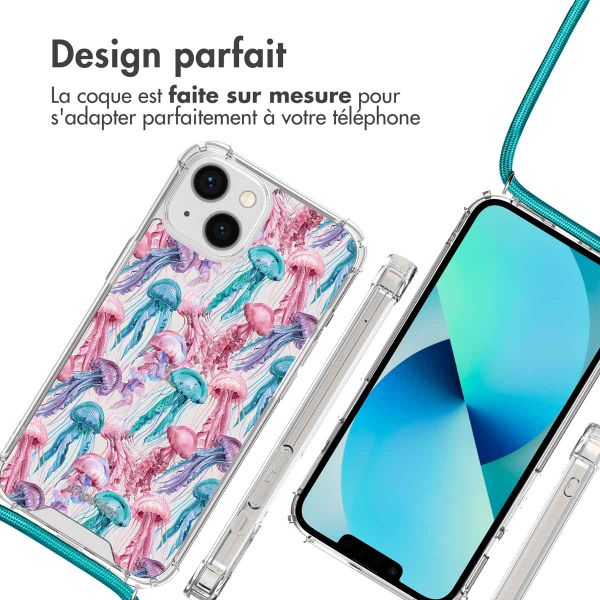 imoshion Coque Design avec cordon iPhone 13 - Jellyfish Watercolor