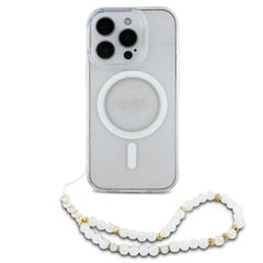 Guess MagSafe IML Glitter Case avec beads strap Apple iPhone 16 Pro Max - Transparent