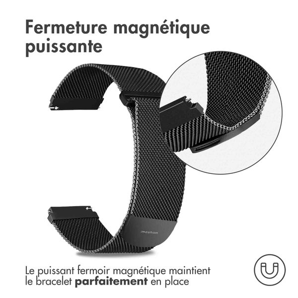 imoshion Bracelet magnétique milanais  - Connexion universelle 22 mm - Taille M - Noir