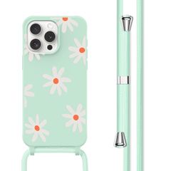 imoshion Coque design en silicone avec cordon Apple iPhone 15 Pro - Green Flower Distance