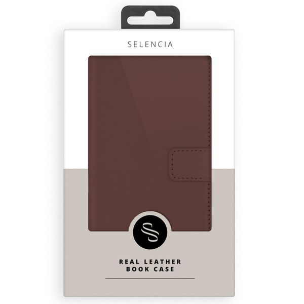 Selencia Étui portefeuille en cuir véritable Samsung Galaxy S25 - Marron foncé
