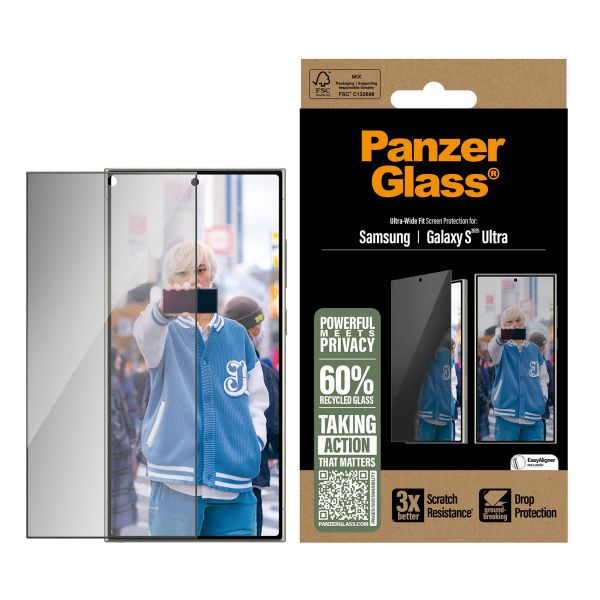 PanzerGlass Protection d'écran Privacy Ultra-Wide Fit Anti-bactérienne avec applicateur Samsung Galaxy S25 Ultra