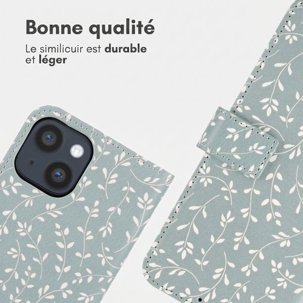 imoshion Étui de télephone portefeuille Design Apple iPhone 14 - Smoke Green Flowers