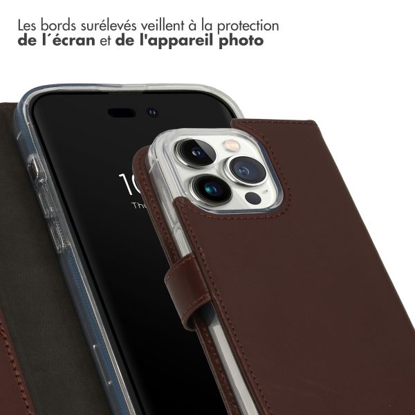 Selencia Étui de téléphone portefeuille en cuir véritable iPhone 14 Pro - Brun