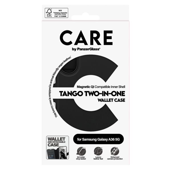 CARE by PanzerGlass Étui de téléphone portefeuille Tango 2 en 1 avec MagSafe Samsung Galaxy A36 - Noir