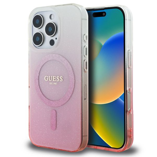 Guess Coque MagSafe IML Glitter Gradient iPhone 16 Pro Max - Pink