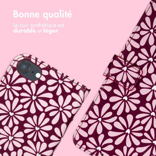 imoshion Étui de télephone portefeuille Design Apple iPhone SE (2022 / 2020) / 8 / 7 / 6(s) - Bloom Love Blush