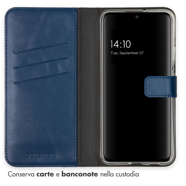 Selencia Étui portefeuille en cuir véritable Samsung Galaxy S22 Plus - Bleu