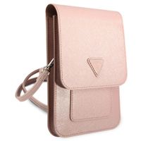 Guess Sac téléphone Saffiano Triangle - Convient aux smartphones jusqu'à 7 pouces - Rose