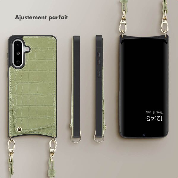 Selencia Coque Croco avec cordon et porte-cartes Nova Samsung Galaxy A36 / A56 - Sage Green