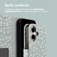 imoshion Étui de télephone portefeuille Design Apple iPhone 16 - Smoke Green Flowers