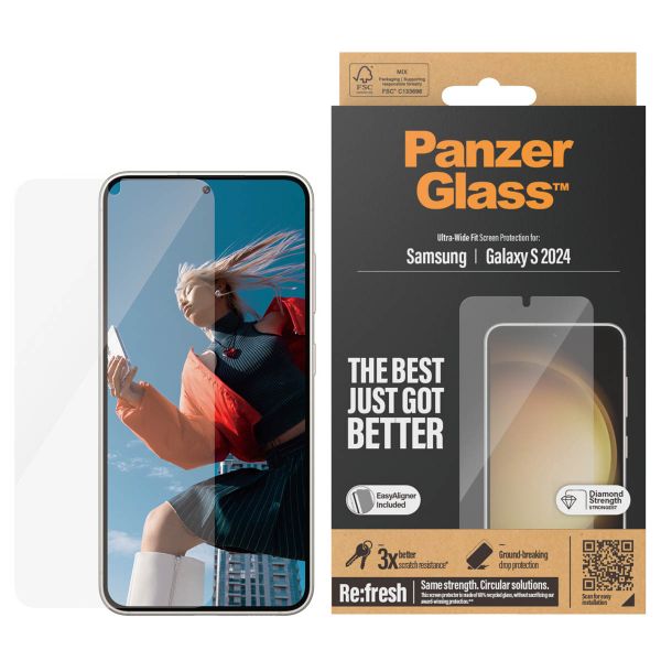 PanzerGlass ﻿Film de protection d'écran anti-bactérien Refresh Ultra-Wide Fit avec applicateur Samsung Galaxy S24