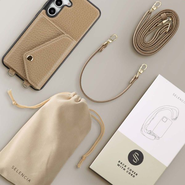 Selencia Coque à cordon avec porte-cartes enveloppe Sera Samsung Galaxy S24 FE - Beige