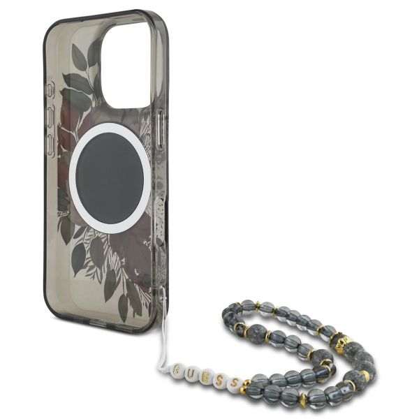 Guess MagSafe IML Flowers Case avec beads strap iPhone 16 Pro Max - Black