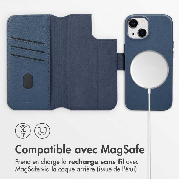 Accezz Étui de télephone portefeuille en cuir 2-en-1 avec MagSafe Apple iPhone 15 - Nightfall Blue