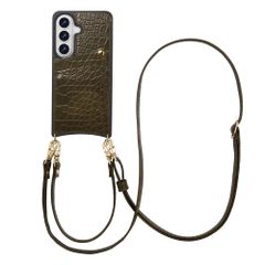 Selencia Coque de télephone Nova Croco avec cordon et porte-cartes Samsung Galaxy S26 - Dark Olive