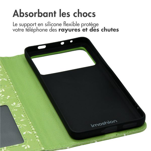 imoshion Étui de téléphone portefeuille Design Xiaomi Poco X6 Pro - Green Flowers