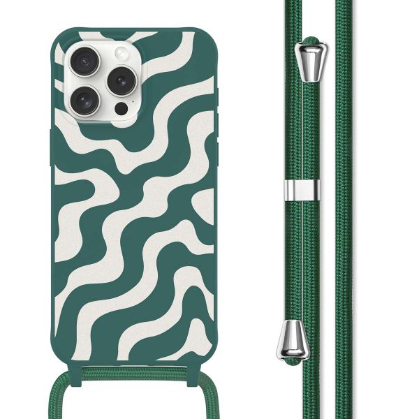 imoshion Coque design en silicone avec cordon iPhone 15 Pro Max - Petrol Green Groovy