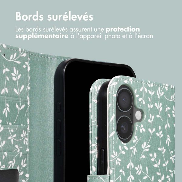 imoshion Étui de télephone portefeuille Design Apple iPhone 17 - Smoke Green Flowers