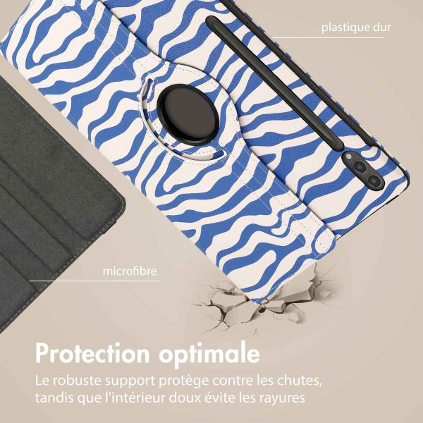 imoshion Coque tablette Design rotatif à 360° Samsung Galaxy Tab S10 Ultra / Tab S9 Ultra - White Blue Stripes