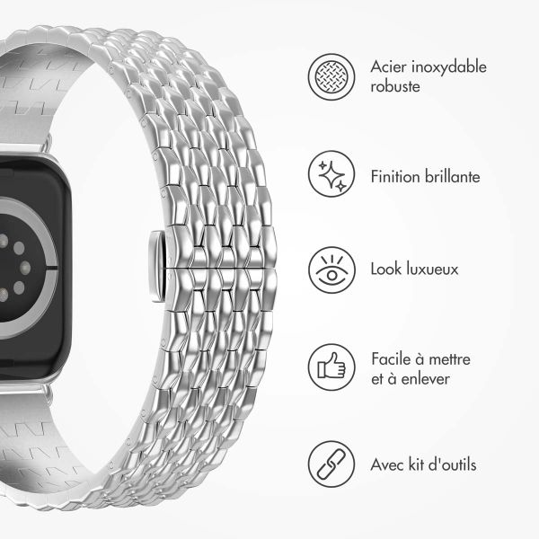 Selencia Bracelet dragon en acier Apple Watch Series 1 á 10 / SE / Ultra (2) (44/45/46/49 mm) - Argent