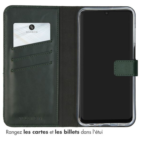 Selencia Étui portefeuille en cuir véritable Samsung Galaxy A15 (5G/4G) - Vert