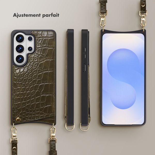 Selencia Coque de télephone Nova Croco avec cordon et porte-cartes Samsung Galaxy S26 Ultra - Dark Olive