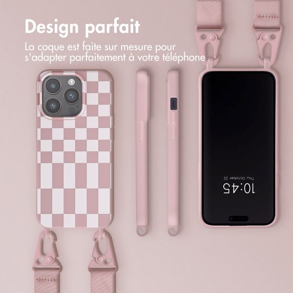 Selencia Coque design en silicone avec cordon amovible Apple iPhone 15 Pro - Irregular Check Sand Pink