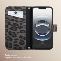 Selencia Étui de télephone portefeuille imprimé léopard Sabi Apple iPhone 16e - Midnight Black