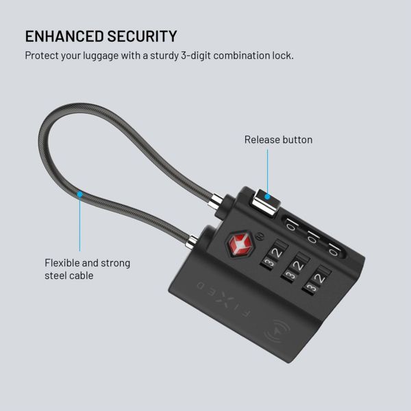 Fixed Tag Lock avec support Apple Find My - Cadenas de voyage TSA pour valise - Noir