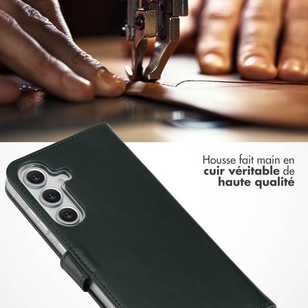 Selencia Étui portefeuille en cuir véritable Samsung Galaxy S25 FE - Vert