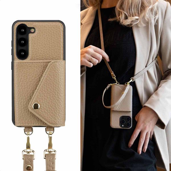 Selencia Coque à cordon avec porte-cartes enveloppe Sera Samsung Galaxy S23 - Beige