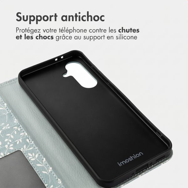 imoshion Étui de télephone portefeuille Design Samsung Galaxy A36 - Smoke Green Flowers