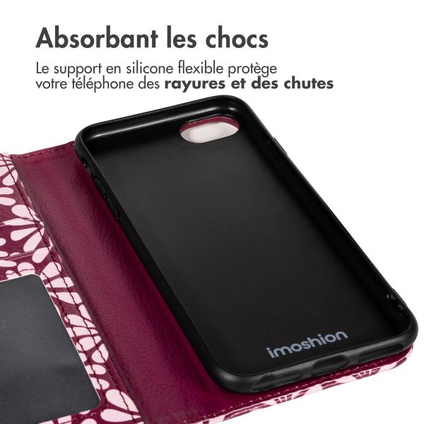 imoshion Étui de télephone portefeuille Design Apple iPhone SE (2022 / 2020) / 8 / 7 / 6(s) - Bloom Love Blush