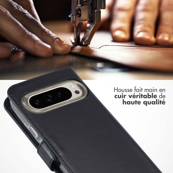 Selencia Étui portefeuille en cuir véritable Google Pixel 9 / 9 Pro - Noir