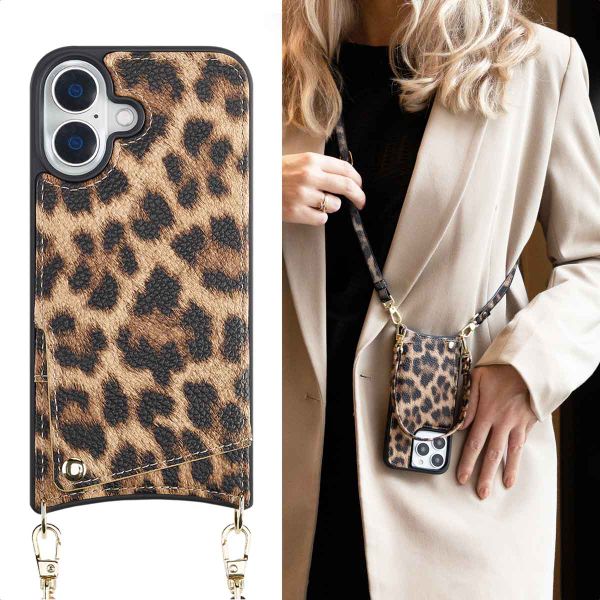 Selencia Coque arrière avec cordon et porte-cartes Nova iPhone 16 - Leopard