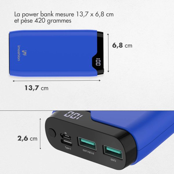 imoshion Batterie externe - 20.000 mAh - Quick Charge et Power Delivery - Bleu cobalt