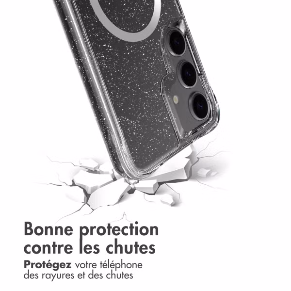 imoshion Coque arrière transparente Pailletée avec MagSafe Samsung Galaxy S25 - Argent