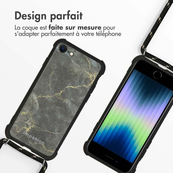 imoshion Coque Design avec cordon iPhone SE (2022 / 2020) / 8 / 7 - Black Marble