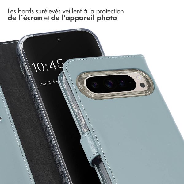 Selencia Étui portefeuille en cuir véritable Google Pixel 9 / 9 Pro - Bleu clair