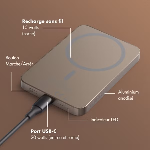 Selencia Powerbank Vivid 5 000 mAh - MagSafe et Qi2 - Desert Gold / Leopard
