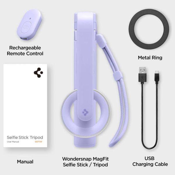 Spigen Trépied Selfie Stick MagSafe - avec télécommande - Universel - 74CM - Lavender