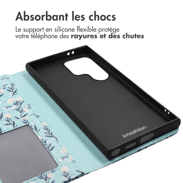 imoshion Étui de téléphone portefeuille Design Samsung Galaxy S24 Ultra - Blue Flowers