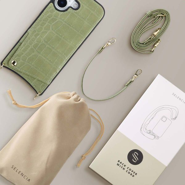 Selencia Coque de télephone Nova Croco avec cordon et porte-cartes Apple iPhone 17 - Sage Green