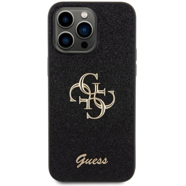 Guess Coque 4G Metal Logo Glitter Backcover iPhone 15 Pro Max - Noir